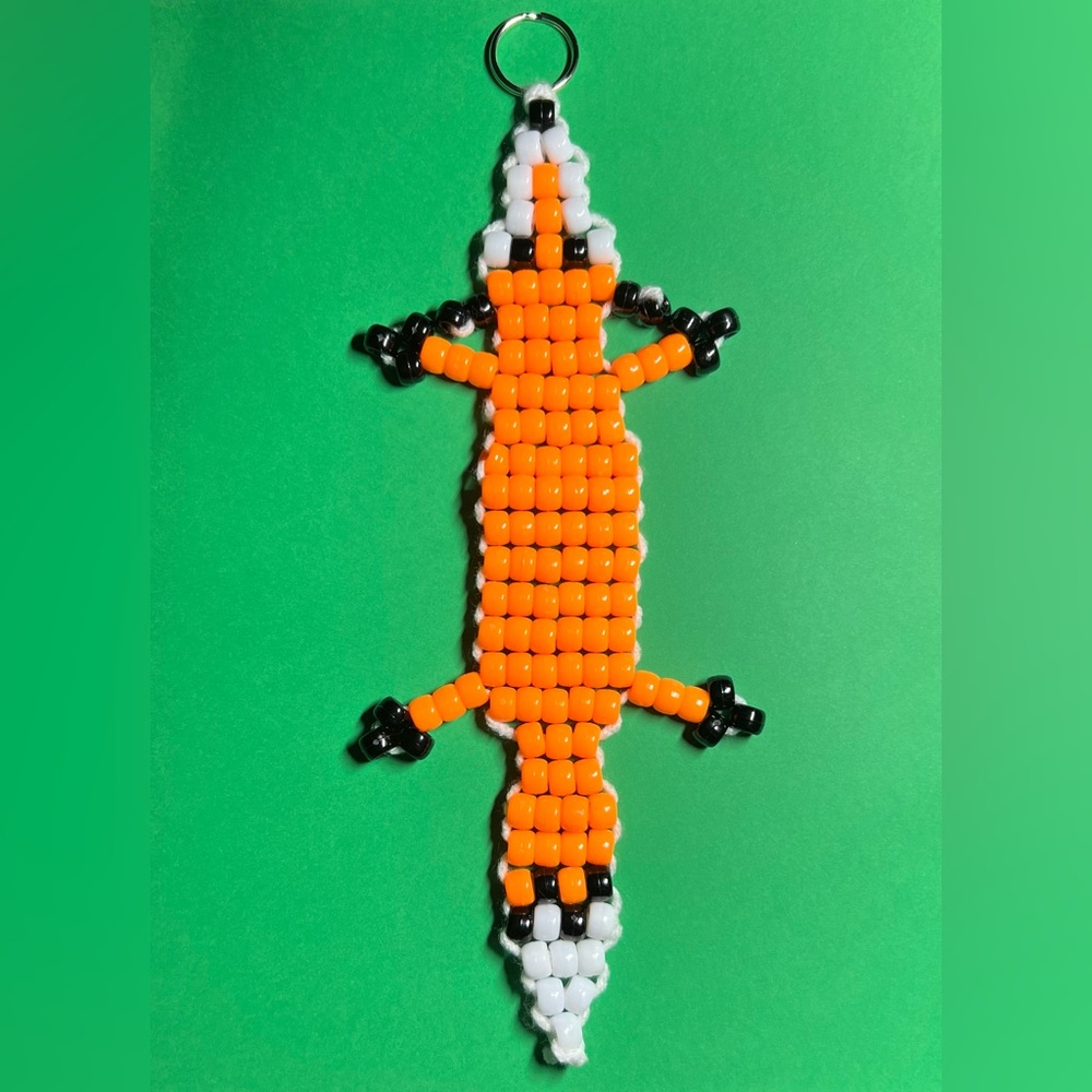 Beaded Fox Keychain in Orange and Black